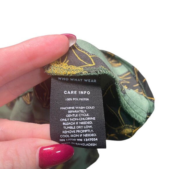 Who What Wear Green Floral Ruffle Sleeve Peplum Blouse - Picture 6 of 6